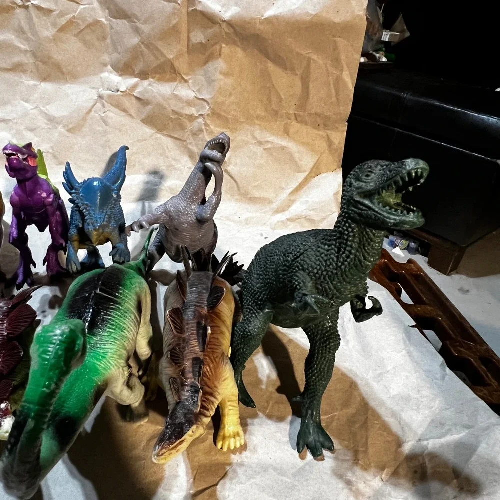 12pc Dinosaur Figure Lot Multicolor T-Rex Stegosaurus Toy Set